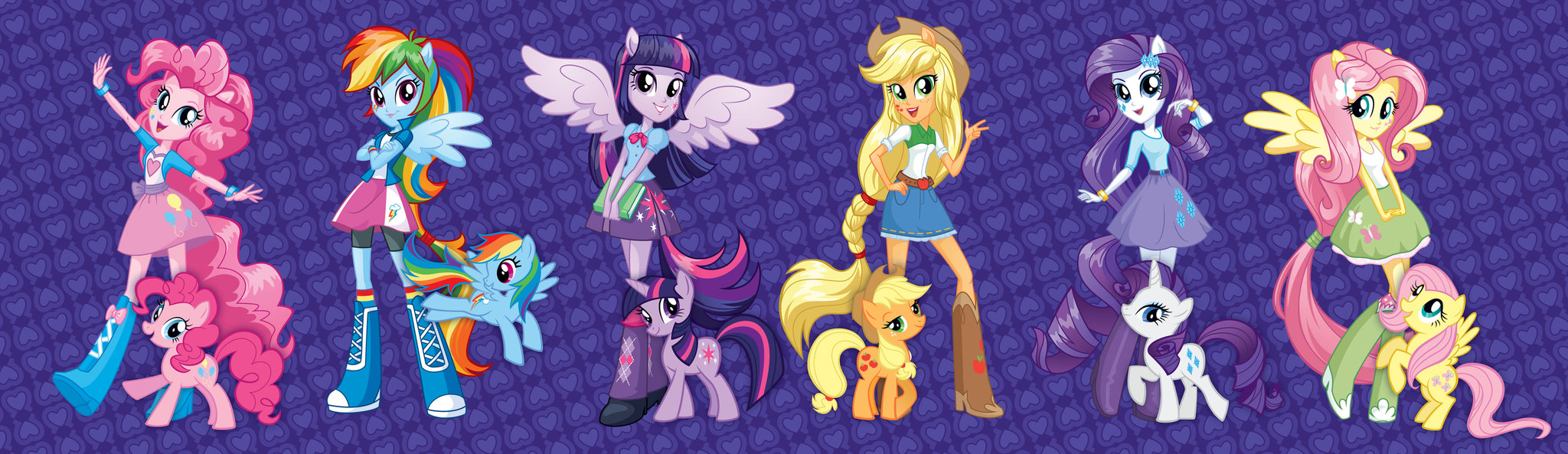 Concept art of the Equestria Girls version of the Mane Six, alongside their regular pony versions.
