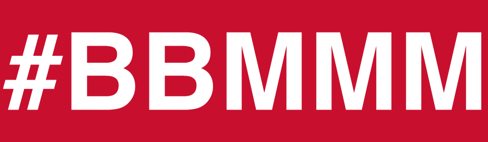 Plain white text on a red background, saying "#BBMMM".