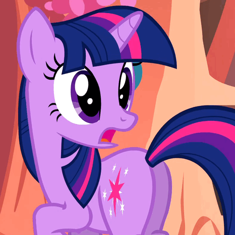 A manipulated animation of Twilight Sparkle opening and closing her mouth. Every time she opens her mouth a hot dog (with bun) flies out of it and off-screen.