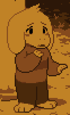 A screenshot of Asriel Dreemurr as a young child from the video game Undertale. He's looking distraught at something off-screen.