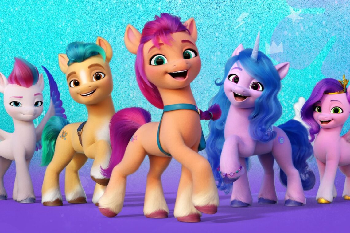 An ensemble image of the "My Little Pony: A New Generation" protagonists, Zipp, Hitch, Sunny, Izzy and Pipp.